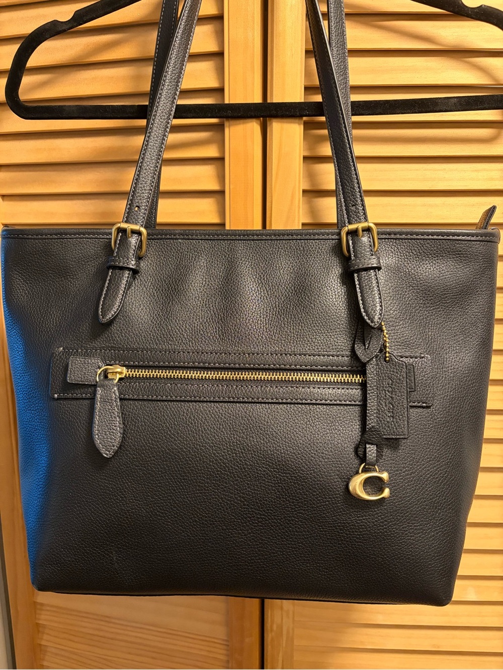 Coach Black Pebbled Leather Tote with Gold Hardware Charm